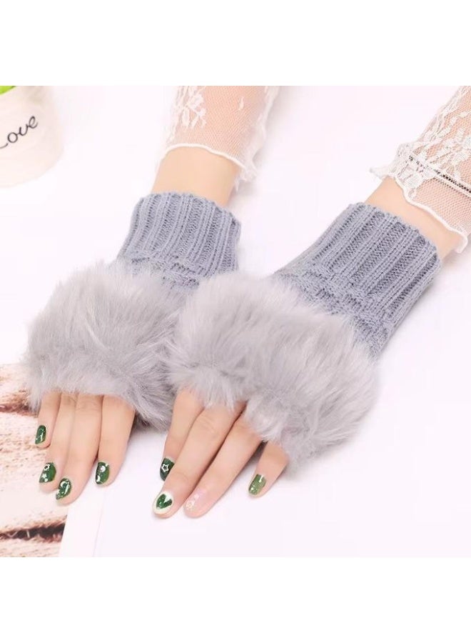 Premium Faux Fur Fingerless Gloves - Stylish Winter Hand Warmers (1 Pairs) - Image 3